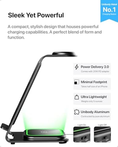 Intoval 3 in 1 Wireless Charging Station for iPhone 17 16 15 14 13 12 11 X Pro Max, Wireless Charger for Apple Watch Ultra 3 SE 9 8 7 6 5 4 3 2, for AirPods 4 Pro Pro 2 3 (Y93, Grey) - Image 2