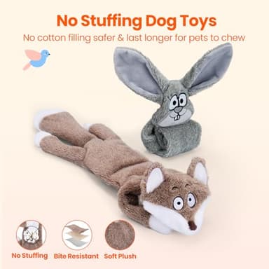 HGB No Stuffing Dog Toys for Aggressive Chewers, Squeaky Crinkle Plush Dog Toys to Keep Them Busy & Puppy Teething for Small, Medium, Large Breed, Cute Bunny & Redfox - Image 3