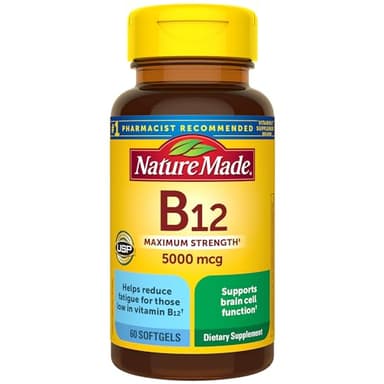 Nature Made Maximum Strength Vitamin B12 5000 mcg, Dietary Supplement for Energy Metabolism Support, 60 Softgels, 60 Day Supply - Image 1