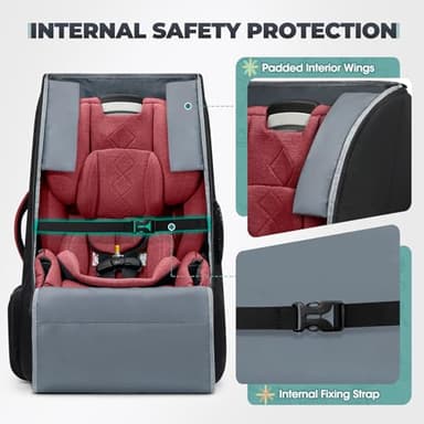 RAINSMORE Padded Car Seat Travel Bag for Airplane Heavy Duty Car Seat Backpack for Air Travel Baby Carseat Cover Bags for Airport Large Car Seats Carrier Fits Car Seats & Booster Seats, Black - Image 3