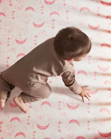 Unnivoll Baby Crib Sheets for Boys Girls, Fitted Crib Sheet Neutral 3 Pack for Standard Crib and Toddler Mattress, Breathable Soft Microfiber Baby Sheet 28x52x8in Pink White Moon - Image 6