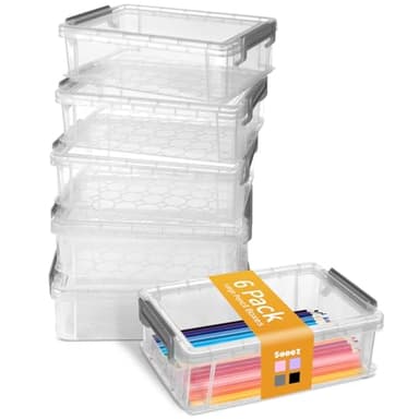 Sooez 6 Pack Extra Large Pencil Box, Plastic Pencil Case Crayon Box, Clear Marker Organizer Plastic Containers with Lid, Stackable Storage Boxes for Art Craft,Pen,Back to School Teacher Supplies, Grey - Image 1