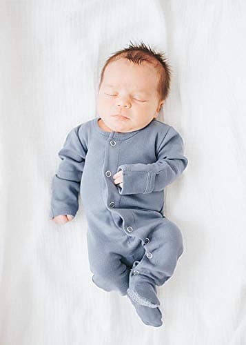 L'ovedbaby Baby Girls Organic Snap One-Piece Footies, Slate, 3-6 Months US - Image 4
