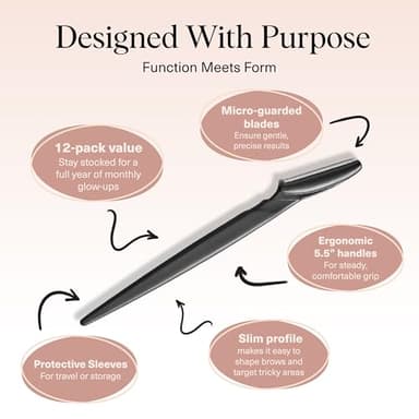 Kitsch Dermaplane Razor for Women Face – Face Razors for Women & Men, Eyebrow Trimmer & Face Shaver – Exfoliating Facial Razor & Skin Care Tool for Smoother Skin - Black, 12 pcs - Image 4