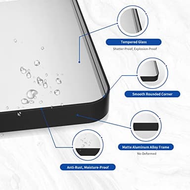 WEER 55X36 Inch Black Metal Framed Bathroom Mirror, Black Bathroom Vanity Mirror Farmhouse, Rounded Rectangular Matte Black Wall Mirrors, Tempered Glass, Anti-Rust (Horizontal/Vertical) - Image 3