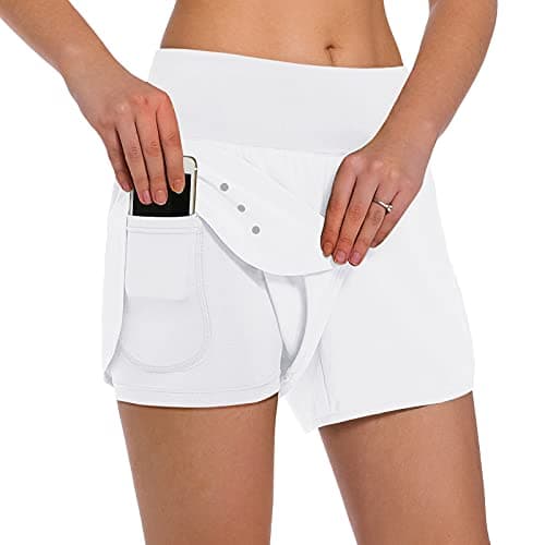 Ksmien Women's 2 in 1 Running Shorts - Lightweight Athletic Workout Gym Yoga Shorts Liner with Phone Pockets White - Image 1