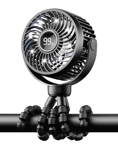 Bearwind Mini Portable Stroller Fan for Travel,360° Rotation,4-Speed LED Night Light Clip on Fans Operated by Rechargeable Battery, Baby Essentials for Car Seat Beach Bed Golf Cart (Black) - Image 1