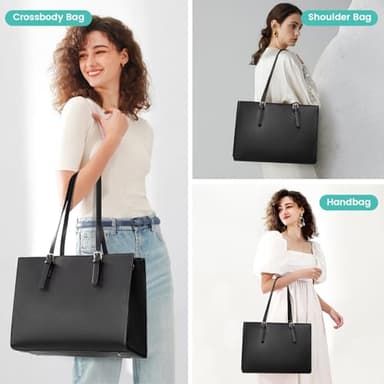 LOVEVOOK 17.3-inch Laptop Bag for Women, Large Capacity Travel Tote Bag with Clutch Purse 2PCs Set, Professional Business Computer Work Bag, Leather Shoulder Briefcase for Office Lady, Black - Image 5