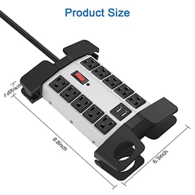 CCCEI Heavy Duty Power Strip with USB Ports, Garage 10 Outlets Surge Protector 2700 Joules, Industrial Workshop Metal 15Amp Multiple Outlets, 10 FT Extension Cord and Wide Spaced Grey. - Image 7