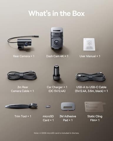 Baseus VD1 Pro Solar Dash Cam Front and Rear, 4K+1080P Dash Camera for Cars, Hardwire-Free Parking Mode, Starvis Night Vision, 32 GB Card Included, 5GHz WiFi, GPS, 170°Wide Angle,Voice Control - Image 9