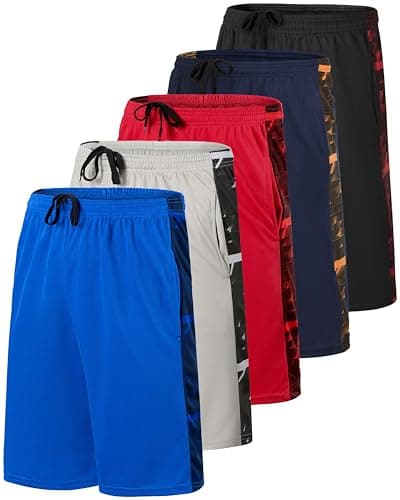 Real Essentials 5 Pack: Men’s 9" Mesh Shorts – Athletic Gym, Workout, Basketball, Running, Casual Lounge Activewear Pockets, Set 4,XL - Image 1
