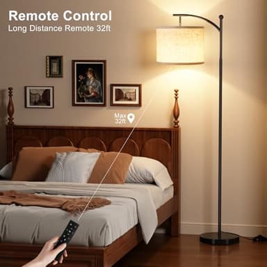 Ambimall 60" Floor Lamp with Remote Control and Stepless Dimmable Bulb, Colors Temperature & Brightness Adjustable, Modern Floor Lamps for Living Room（Beige Shade & Black Pole） - Image 6
