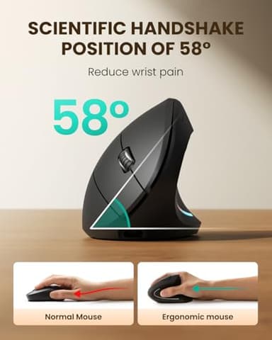 POJTK Ergonomic Wireless Rechargeable Mouse, Bluetooth+USB A+Type C(3 in 1) Connection, 5 Levels Up to 4800 DPI, 6 Silent Buttons, 2.4GHz Carpal Tunnel Vertical Mice, for Laptop, Desktop,MacBook-black - Image 2