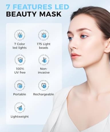Yahi LED Face Mask Light Therapy, Red Light Therapy for Face, 7-1 Colors LED Facial Skin Care Mask, 175 High-Density Light Beads, Black - Image 3