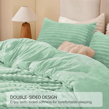 BEDELITE Fleece Queen Comforter Set -Super Soft & Warm Fluffy Light Green Bedding, Luxury Fuzzy Heavy Bed Set for Winter with 2 Pillow Cases - Image 5