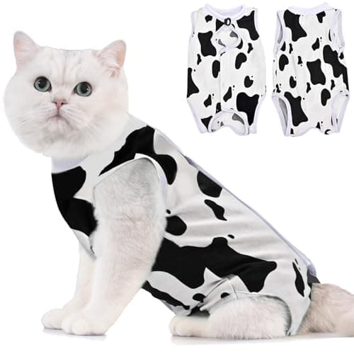 Avont Cat Recovery Suit - Kitten Onesie for Cats After Surgery, Cone of Shame Alternative Surgical Spay Suit for Female Cat, Post-Surgery or Skin Diseases Protection -Cow(L) - Image 1