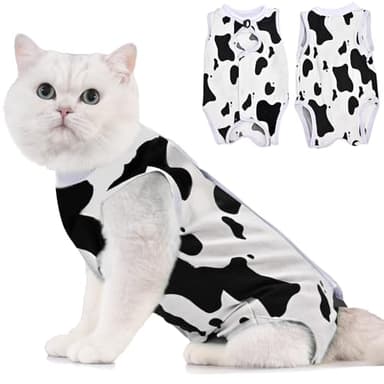 Avont Cat Recovery Suit - Kitten Onesie for Cats After Surgery, Cone of Shame Alternative Surgical Spay Suit for Female Cat, Post-Surgery or Skin Diseases Protection -Cow(L) - Image 1