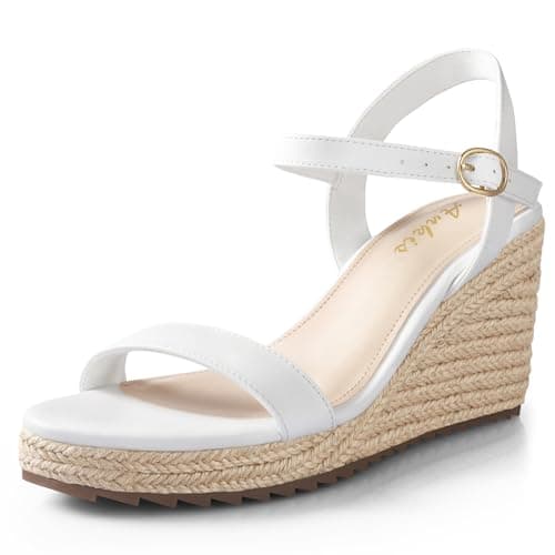 Ankis Platform Wedge Sandals for Women, White Espadrille Womens Wedge Sandals Comfortable Open Toe Ankle Strap High Heel Wedges for Women Dressy Summer -3.4Inch - Image 1