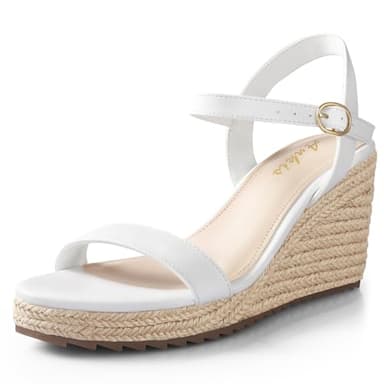Ankis Platform Wedge Sandals for Women, White Espadrille Womens Wedge Sandals Comfortable Open Toe Ankle Strap High Heel Wedges for Women Dressy Summer -3.4Inch - Image 1