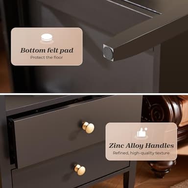 Huuger Black Nightstand Set of 2, Night Stand with Charger Station, Bedside Table with 2 Drawers, Bed Side Tables for Bedroom, Modern Nightstands, Metal Knobs, Painted Surface - Image 9