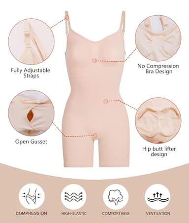 SHAPERX Shapewear for Women Tummy Control Bodysuit Mid Thigh Butt Lifter Body Shaper Shorts，SZ5218-2-Beige-S/M - Image 4