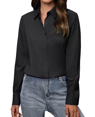 Gleeivy Button Down Shirts for Women Long Sleeve Dress Shirts Classic Fit Solid Cotton Women Dress Shirts Work Office Black S - Image 1