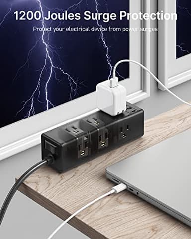 CCCEI Desk Clamp Power Strip with 9 Outlets, Desktop Edge Mount Surge Protector with USB-A and USB-C Ports, Widely Spaced Desk Outlet Fast Charging Station, 6 FT Flat Plug, Fit 1.6 inch Table. - Image 5