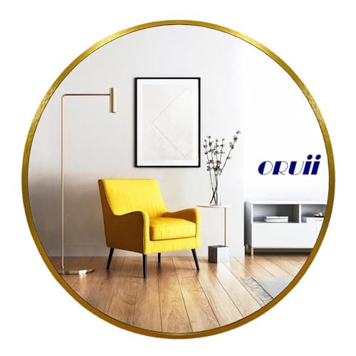 Oruii Gold Round Mirror, Gold Round Mirror 24 inch, Circle Wall Mirrors Metal Frame, Golden Circular Mirrors for Wall, Living Room, Bathroom, Entryway, Vanity, Hallway. - Image 1