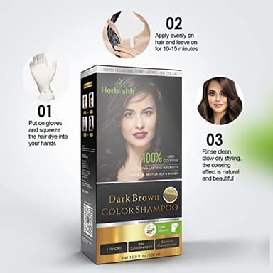 Herbishh Hair Color Shampoo - Magic Dye for Gray Hair, Lasting Color in Minutes - 500 Ml, 3-In-1, Ammonia-Free (Dark Brown) - Image 3