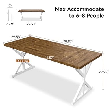 AMICLIBER Farmhouse Dining Table for 6-8 People, 70.8 Inch Rectangular Wood Dining Table, Rustic Kitchen Table with Extra Heavy Duty Metal Legs for Dining Room - Rustic Oak/White - Image 2