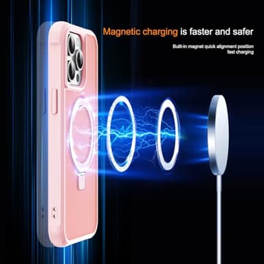 SKYLMW Compatible with iPhone 14 Pro Case with Invisible Magnetic O-Ring Stand Military-Grade Translucent Case for iPhone 14 Pro 6.1" [Compatible with MagSafe][Great Grip Feeling], Pink - Image 3