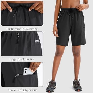 SANTINY Women's 5''/ 7''/9'' Hiking Cargo Shorts Quick Dry Lightweight Summer Shorts for Women Athletic Golf Zipper Pockets(Black_M) - Image 4
