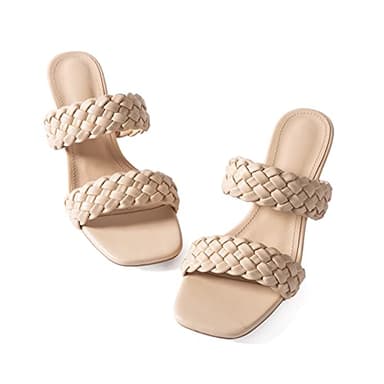 N.N.G Women Heels Sandals Cream Size 9 Dressy Low Heel Block Braided Chunky Summer Leather Comfort Square toes Casual - Image 6