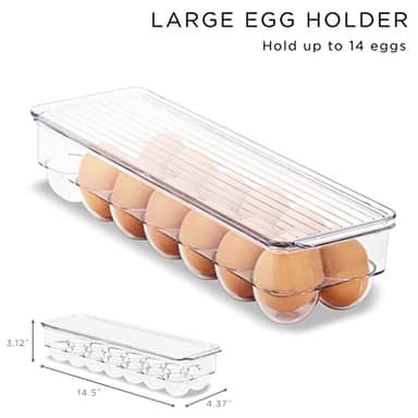 Sorbus Refrigerator Organizers and Storage Bins Set of 6 – Includes 2 Wide Bins, 2 Narrow Bins, Soda Can Organizer (12 Cans), and 14 Egg Holder – Clear Bins for Fridge Organization, Pantry, Freezer - Image 3