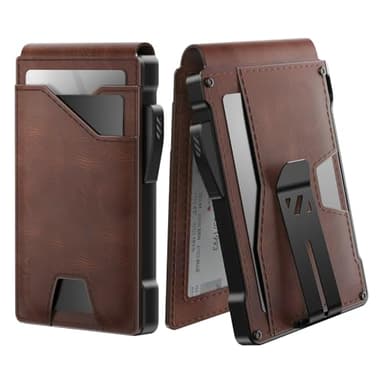 typecase Tactical Wallet for Men Card Holder: Pop Up Card Case, Genuine Leather, Smart, RFID Blocking, Slim, Minimalist, Thin, Front Pocket - 9-13 Card Capacitiy, ID Window, Money Clip (Brown) - Image 1