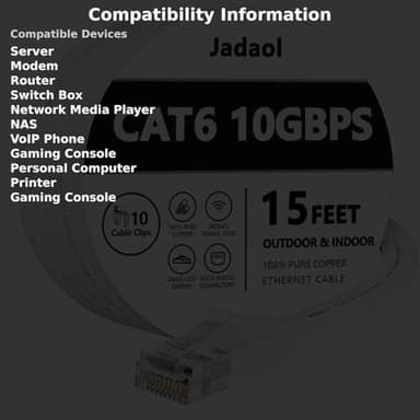 Jadaol Cat 6 Ethernet Cable 15 ft, Outdoor & Indoor 10Gbps Support Cat8 Cat7 Network, Flat RJ45 Internet LAN Computer Patch Cable for Router, Modem, Switch, Gaming Consoles, Streaming Devices, White - Image 3
