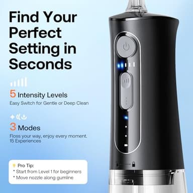 Bitvae Water Dental Flosser for Teeth, Cordless Water Teeth Cleaner Picks, 3 Modes 5 Intensities, IPX7 Waterproof, Rechargeable Water Dental Picks for Cleaning - Black - Image 4