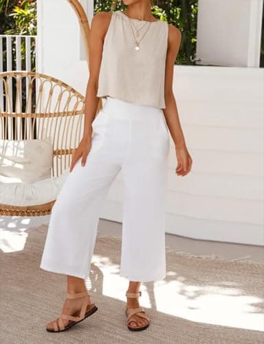 Linen Tops for Women 2025 Spring Summer Outfits Sleeveless Crop Casual Loose Cute Cotton Linen Tops, Beige,M - Image 3