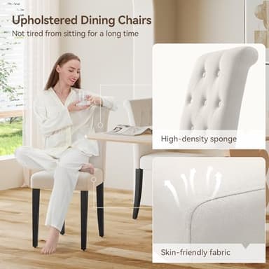 Welzona Upholstered Dining Chairs Set of 4, Button Tufted Parsons Dining Chair with Solid Wood Legs, Modern Fabric Side Chair for Hotel/Dining Room/Kitchen/Restaurant- White - Image 4