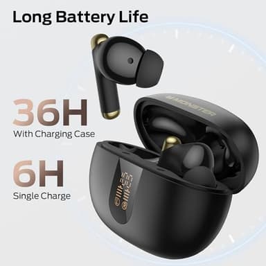 Monster N-Lite 211 Wireless Earbuds, Bluetooth 6.0 Stereo Headphones with Noise-Cancelling Mic and LED Display, Built-in Mic for Clear Calls, Waterproof Design for Sports - Image 4