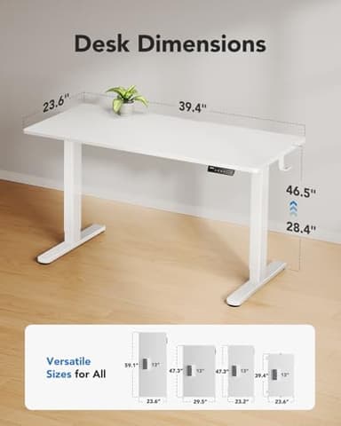 HUANUO Electric Standing Desk, 40" x 24" Whole Piece Desktop, Adjustable Height Computer Desk, 4 Height Memory Settings, Sit Stand Up Desk for Home Office, White - Image 3