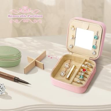 Nuozme Bling Sparkly Initial Jewelry Case,Personalized Gifts for Teen Girls,Kids,Women,Brides, Bridesmaids, Glitter Rhinestone Travel Jewelry Box,Easter Birthday Christmas Gifts, Small Size (Purple A) - Image 6