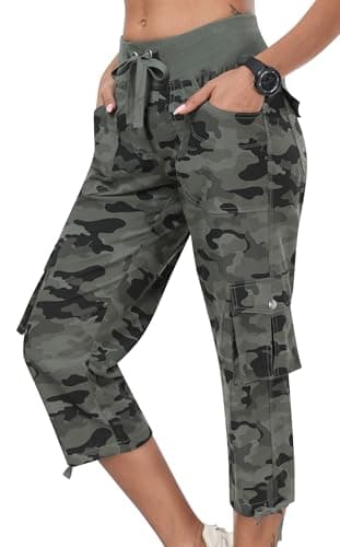 MoFiz Hiking Cargo Shorts for Women Outdoor Quick Dry Athletic Shorts for Boating Camping with Pockets Camo Green XL - Image 1