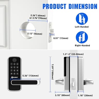 OLUMAT Smart Door Lock with WiFi Gateway, Keyless Entry Door Lock with Handle - Smart Locks for Front Door with Keypad - Fingerprint Locks with App Control - Auto Lock - Image 7