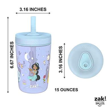 Zak Designs Disney Princess Kelso Toddler Cups For Travel or Home, 15oz 2-Pack Plastic Sippy Cups, Leak-Proof For Kids (Ariel, Aurora, Belle, Cinderella, Jasmine, Mulan, Rapunzel, Tiana) - Image 8