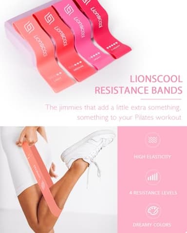 LIONSCOOL Pilates Ring Set – 14" Anti-Deformation Magic Circle with Padded Handles, Mini Ball, Resistance Bands, Guide & Bag (Pink) - Image 6