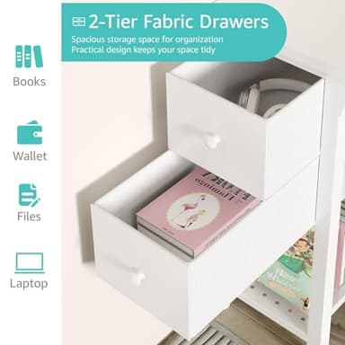 Lufeiya White Computer Desk with Drawers - 47 Inch PC Desk for Small Space Bedroom Home Office, Modern Simple Study Writing Table Desks with Storage Shelf, White - Image 5