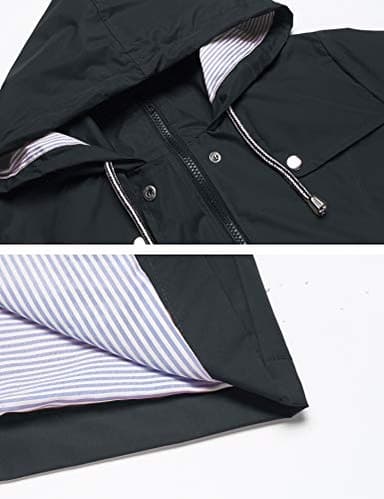 LOMON Raincoat Women Waterproof Long Hooded Trench Coats Lined Windbreaker Travel Jacket Deep Gray L - Image 4