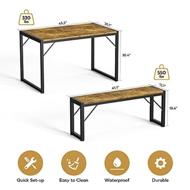 Gizoon 45.5" Dining Table Set for 4 with 2 Benches, Kitchen Table Set with Metal Frame & MDF Board, Space-Saving Dinette for Kitchen, Dining Room -Retro - Image 8