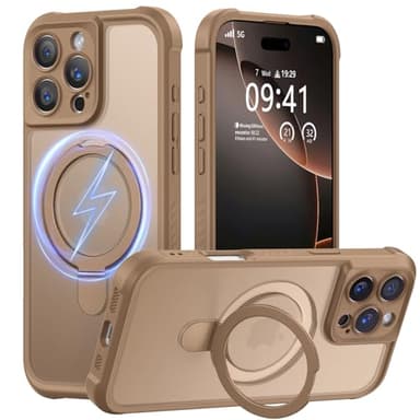 MOCCA Design for iPhone 16 Pro Max Case with Magnetic Invisible Stand [Full Camera Protection] [Compatible with Magsafe] Military Drop Shockproof Translucent Matte Phone Case Cover 6.9",Brown - Image 1